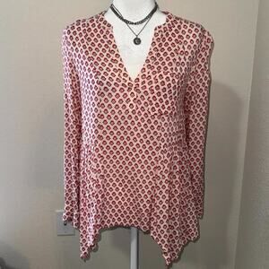 Anthropologie Maeve Blouse Top Women's 2 Pink Floral Print Henley Flowy Peasant